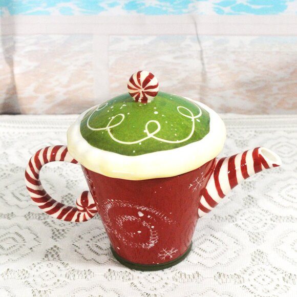 Christmas Candy Cane Teapot Color and Joy Collection by Debbie Mumm - Picture 1 of 6
